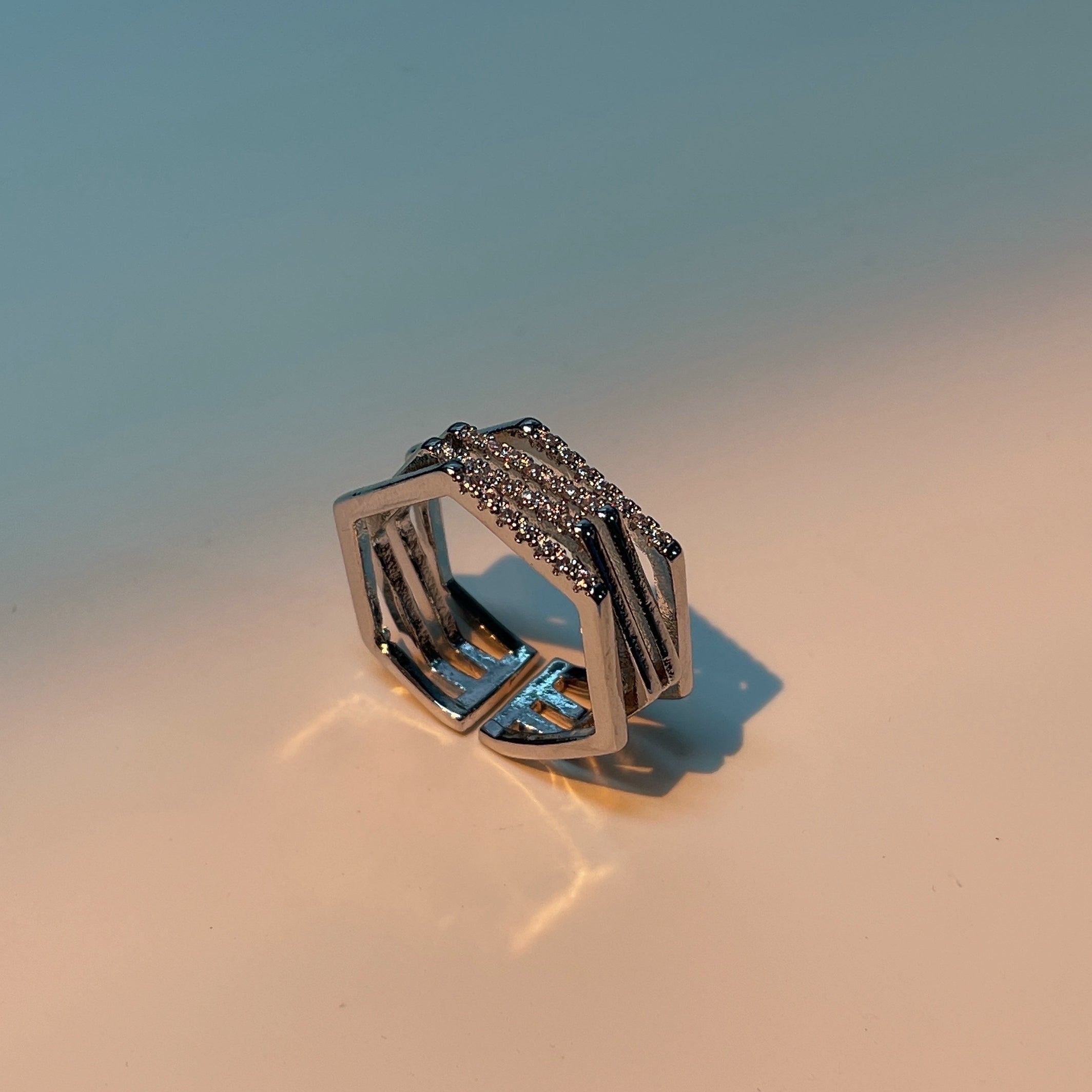 Zirkon Sechseck Verstellbarer Ring