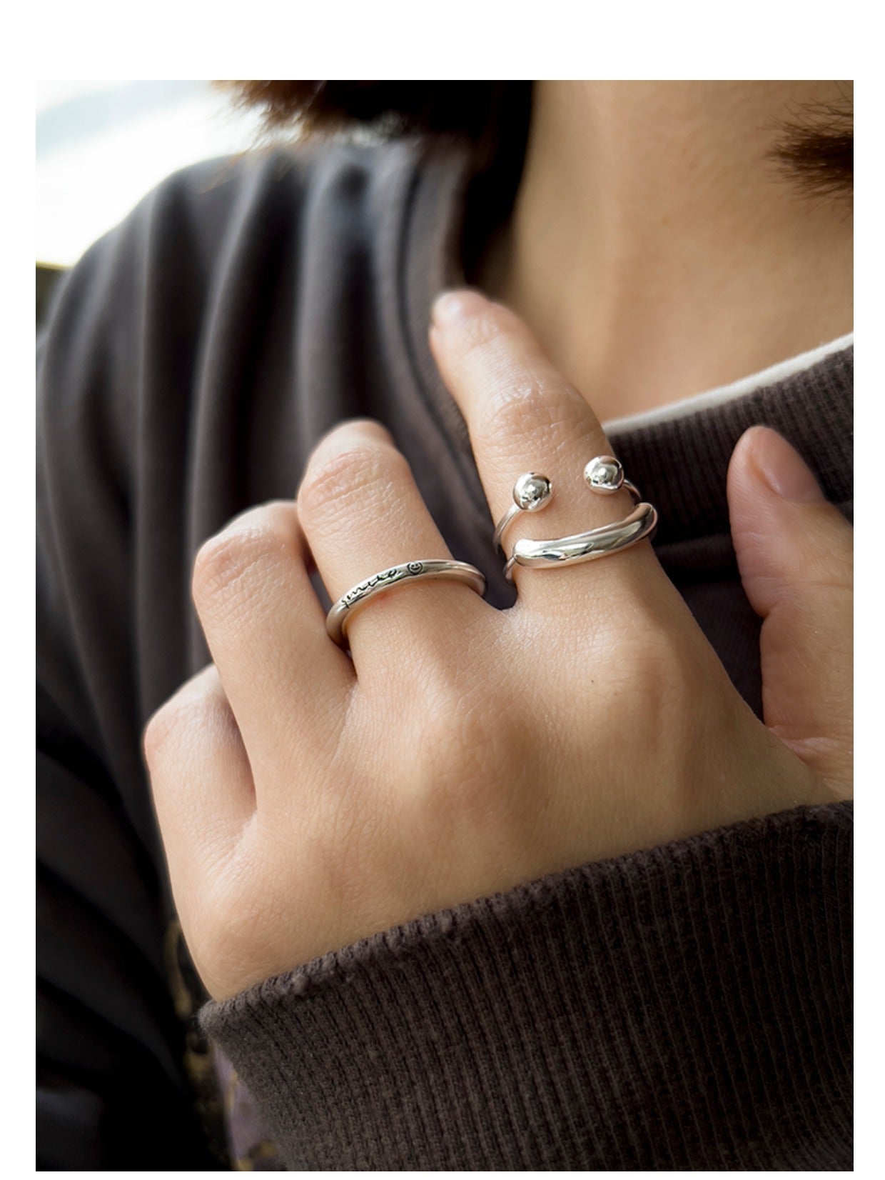 Silbernes Lächeln Verstellbarer Ring