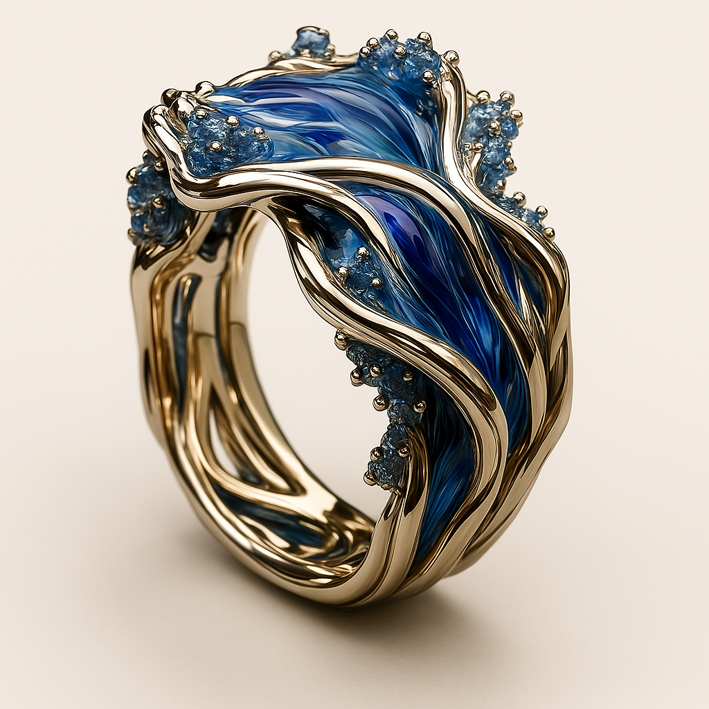 Vintage-Ring in Goldoptik mit wellenförmigem Muster