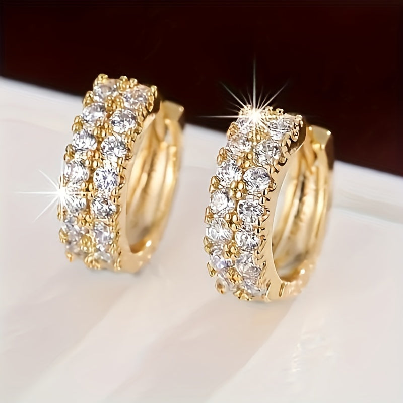 Goldene Duo Hoops Ohrringe Plated Sparkle Zirkonia Ohrringe