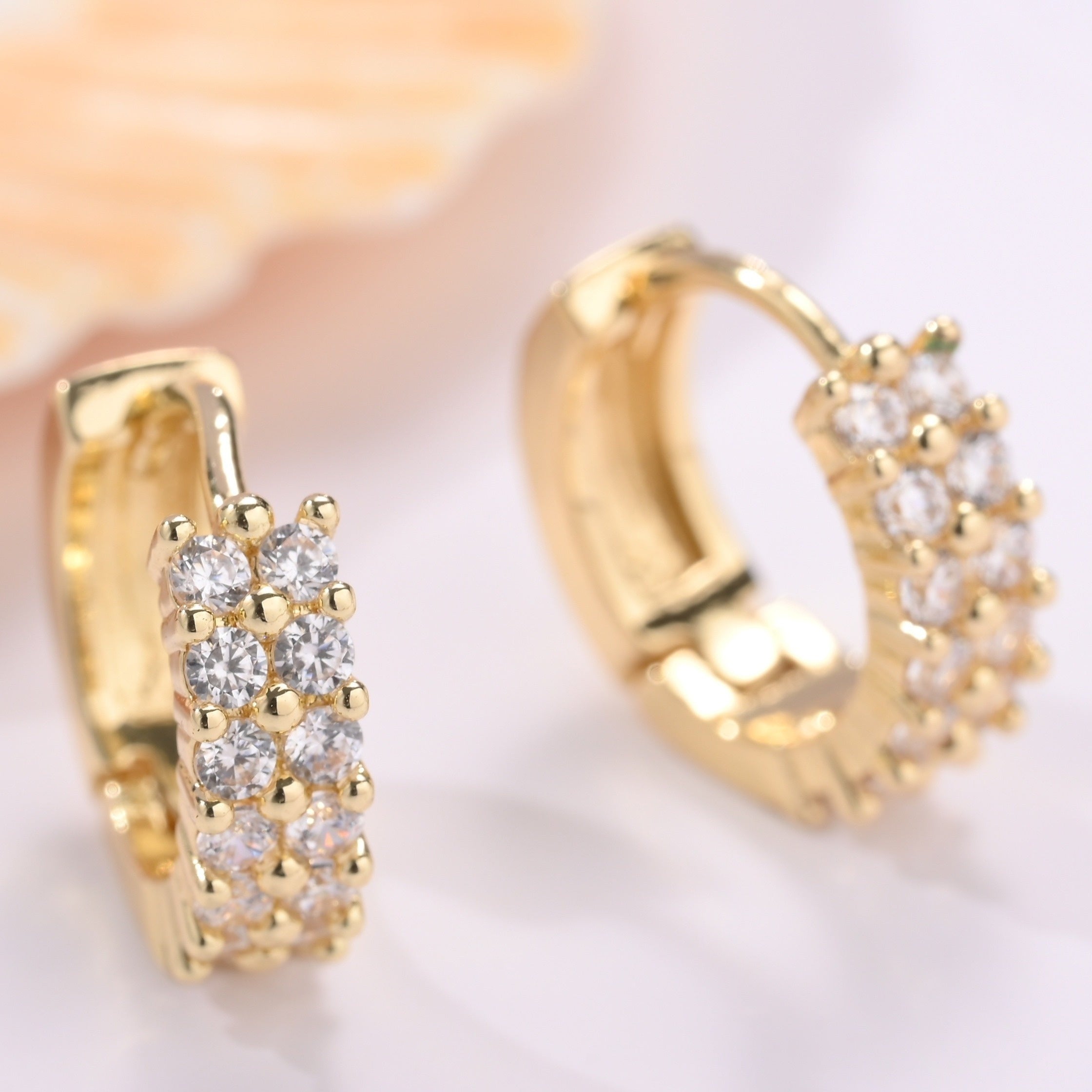 Goldene Duo Hoops Ohrringe Plated Sparkle Zirkonia Ohrringe