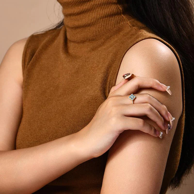 Soraya Kleeblatt Ring Blau | Weißgold