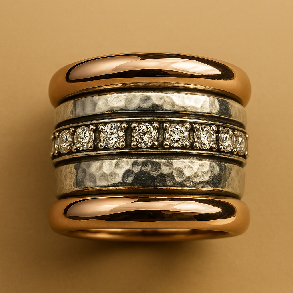 Mehrlagiger, massiver Ring im Vintage-Stil – goldfarben