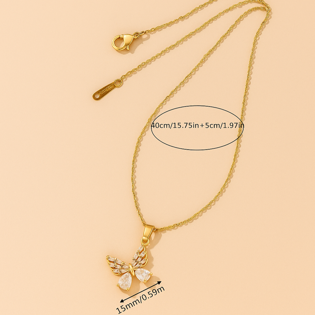 Goldener Schmetterling Anhänger Halskette mit Strasssteinen