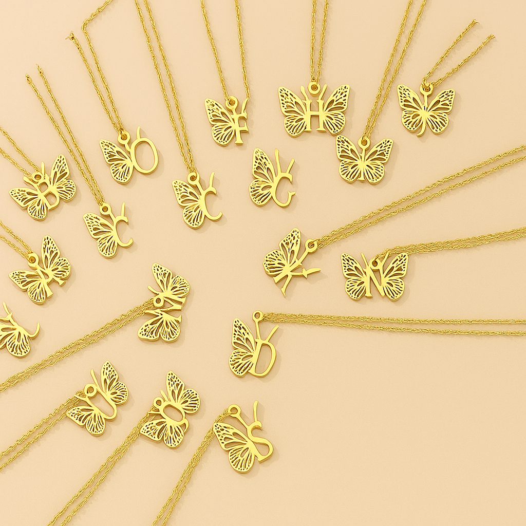 Einzigartige 26-Buchstaben-Initialen-Halskette mit Schmetterling-Anhänger