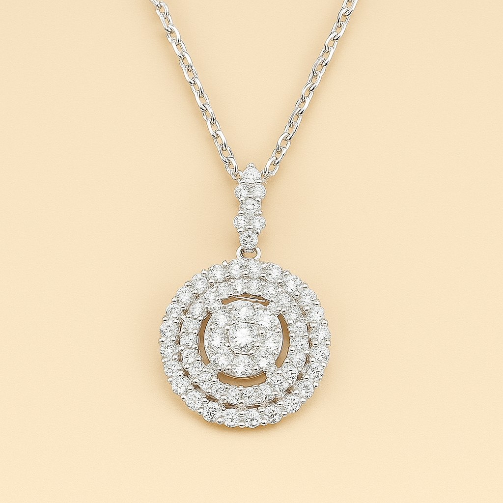 Luxuriöser glänzender runder Zirkonia-Anhänger Halskette