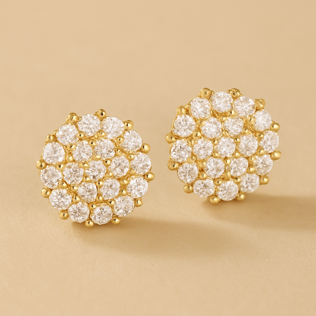 Luxuriöse blumenförmige Kupferohrringe mit funkelnden synthetischen Zirkonias