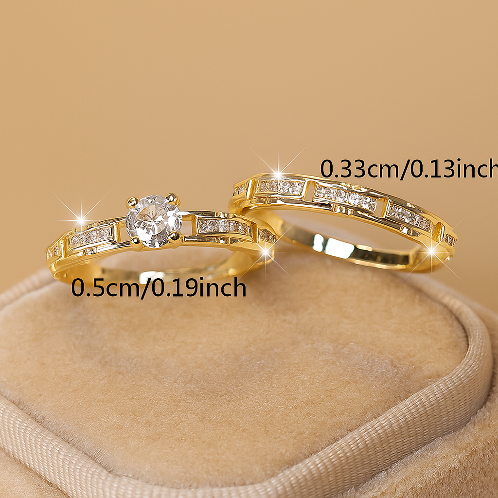 2-teiliges Offenes Zirkonia-Set für Paare – Luxuriöses Ehering-Set