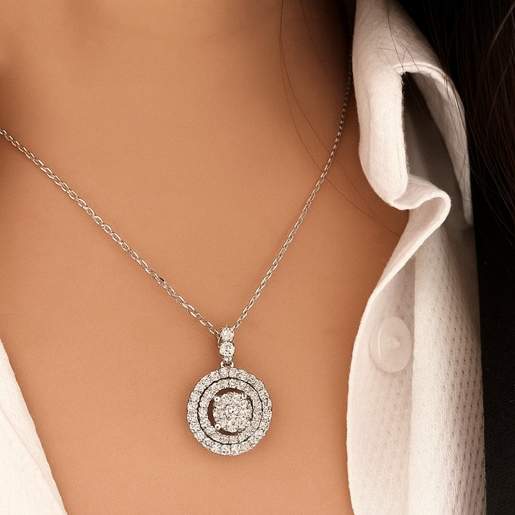 Glänzende Zirkonia Runde Anhänger-Halskette – Luxuriöser Geburtsstein-Schmuck