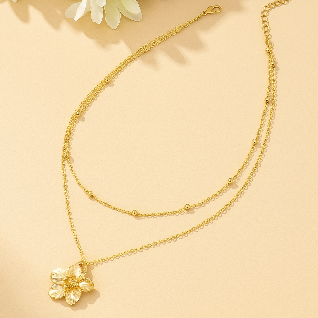 Vintage Double-Layer-Blumen-Anhänger-Halskette