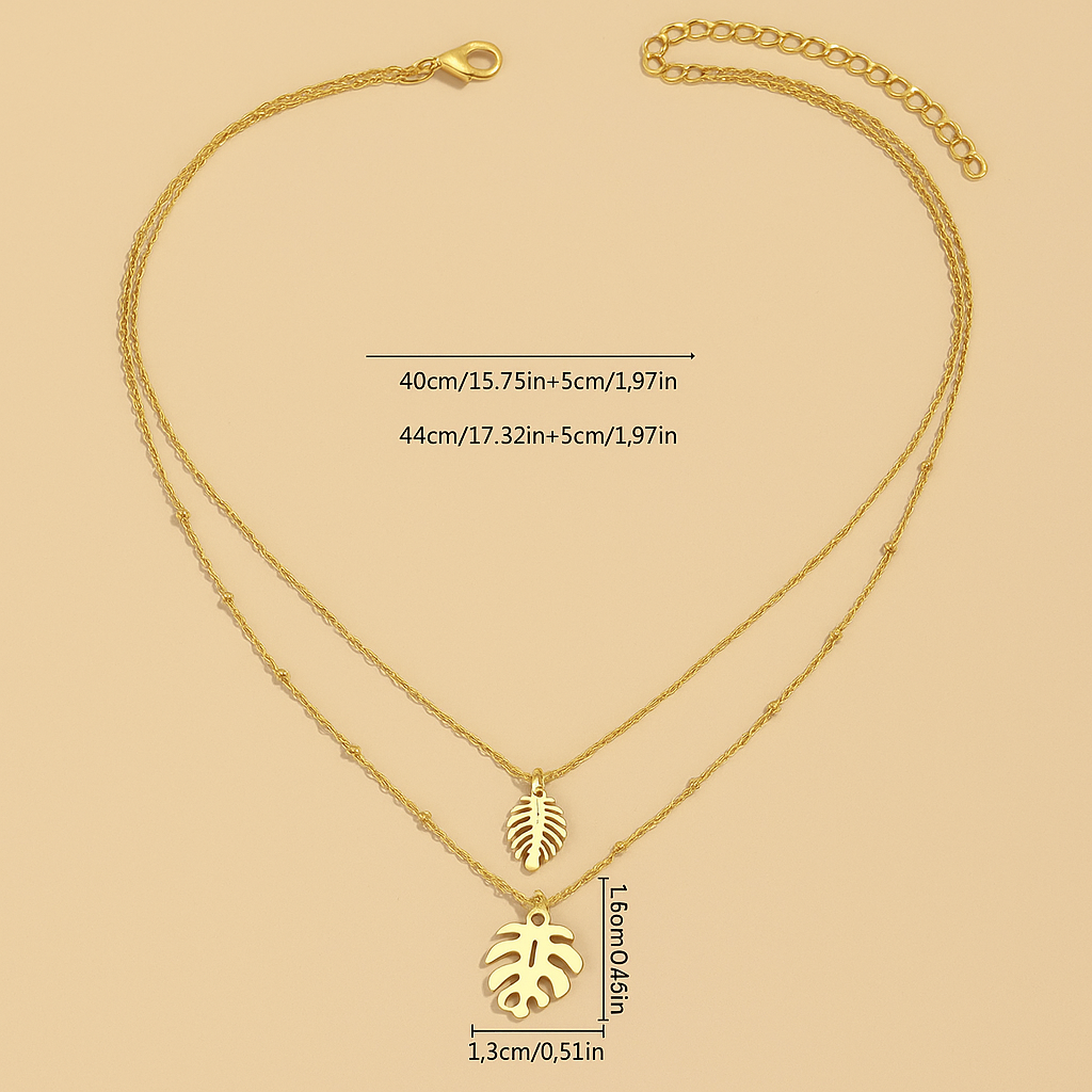 Minimalistische, von der Natur inspirierte Halskette mit doppellagigem Blatt-Anhänger