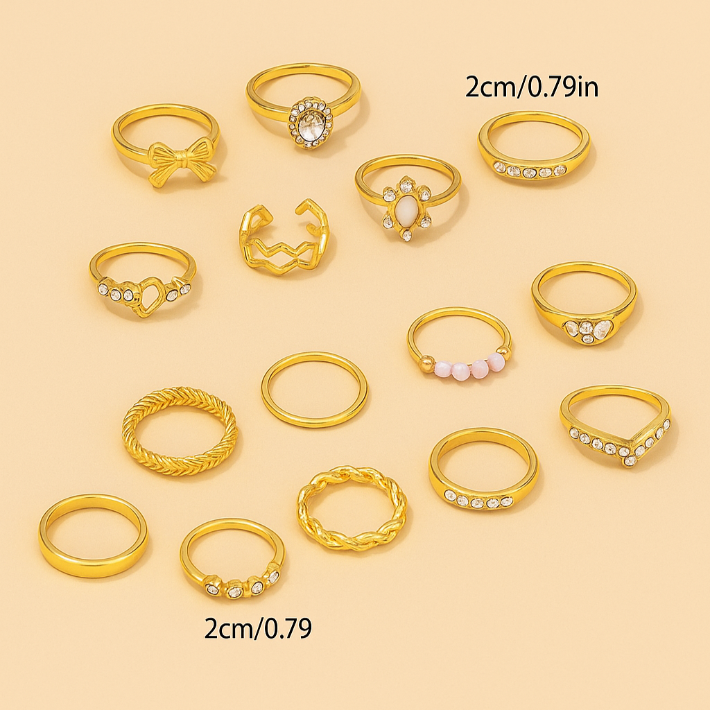 15-teiliges Exquisites Strass-Ringset