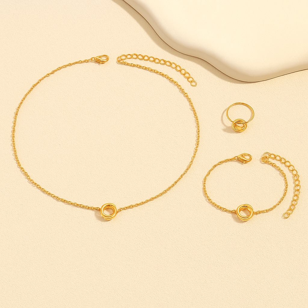 Elegantes 3-teiliges Twisted Flower Circle-Schmuckset