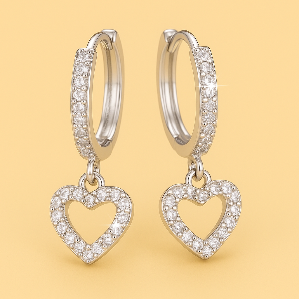 Vergoldete Herz-Ohrringe mit Tropfen