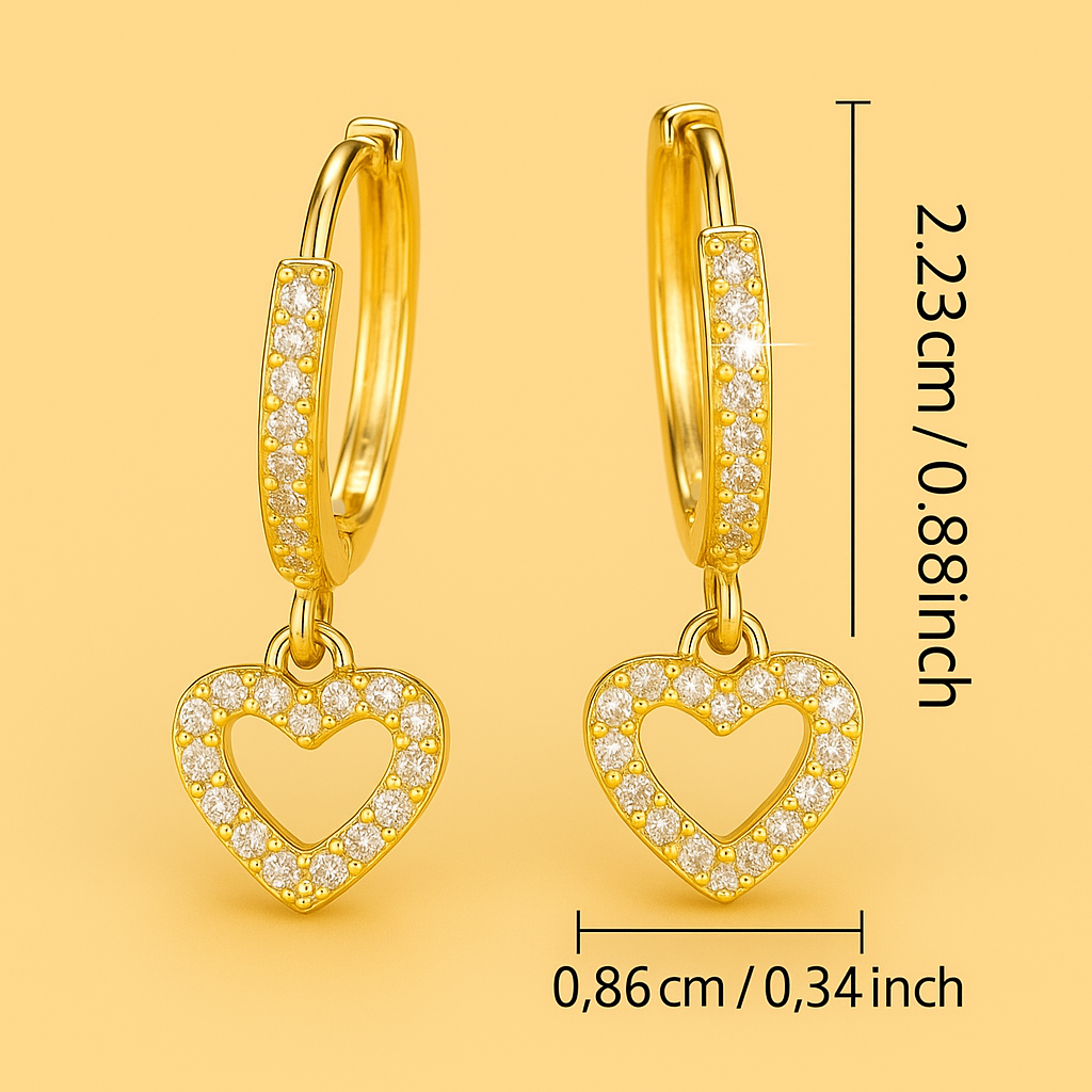 Vergoldete Herz-Ohrringe mit Tropfen