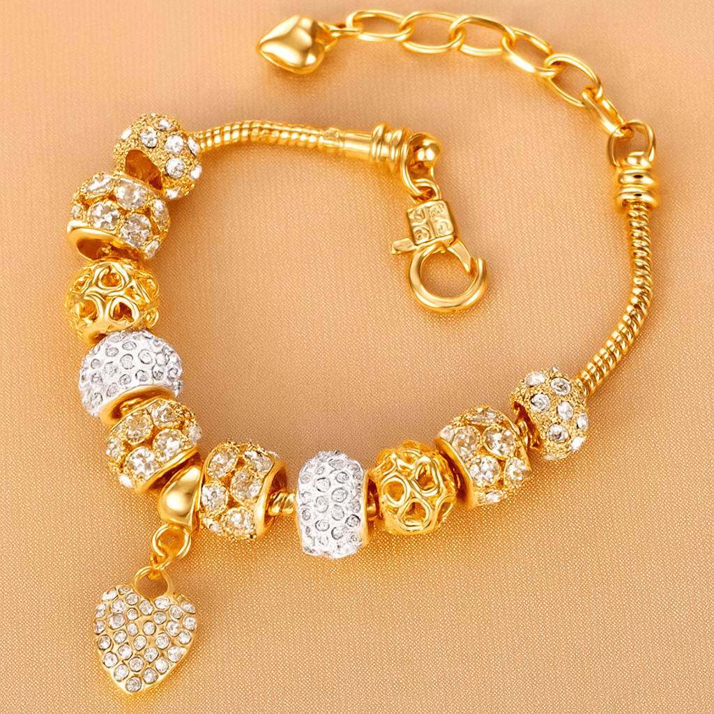 Gold Perlenarmband mit Herz-Anhänger