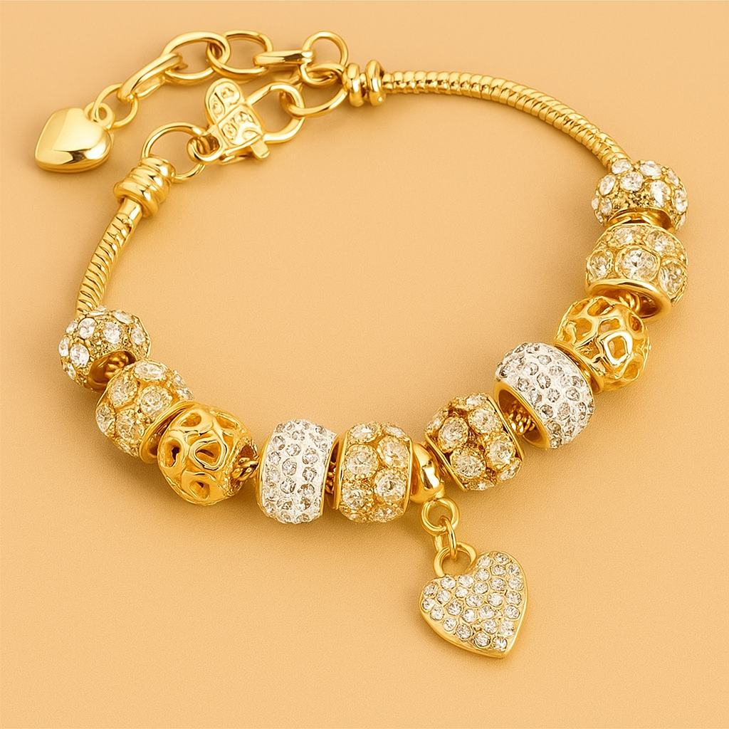 Gold Perlenarmband mit Herz-Anhänger