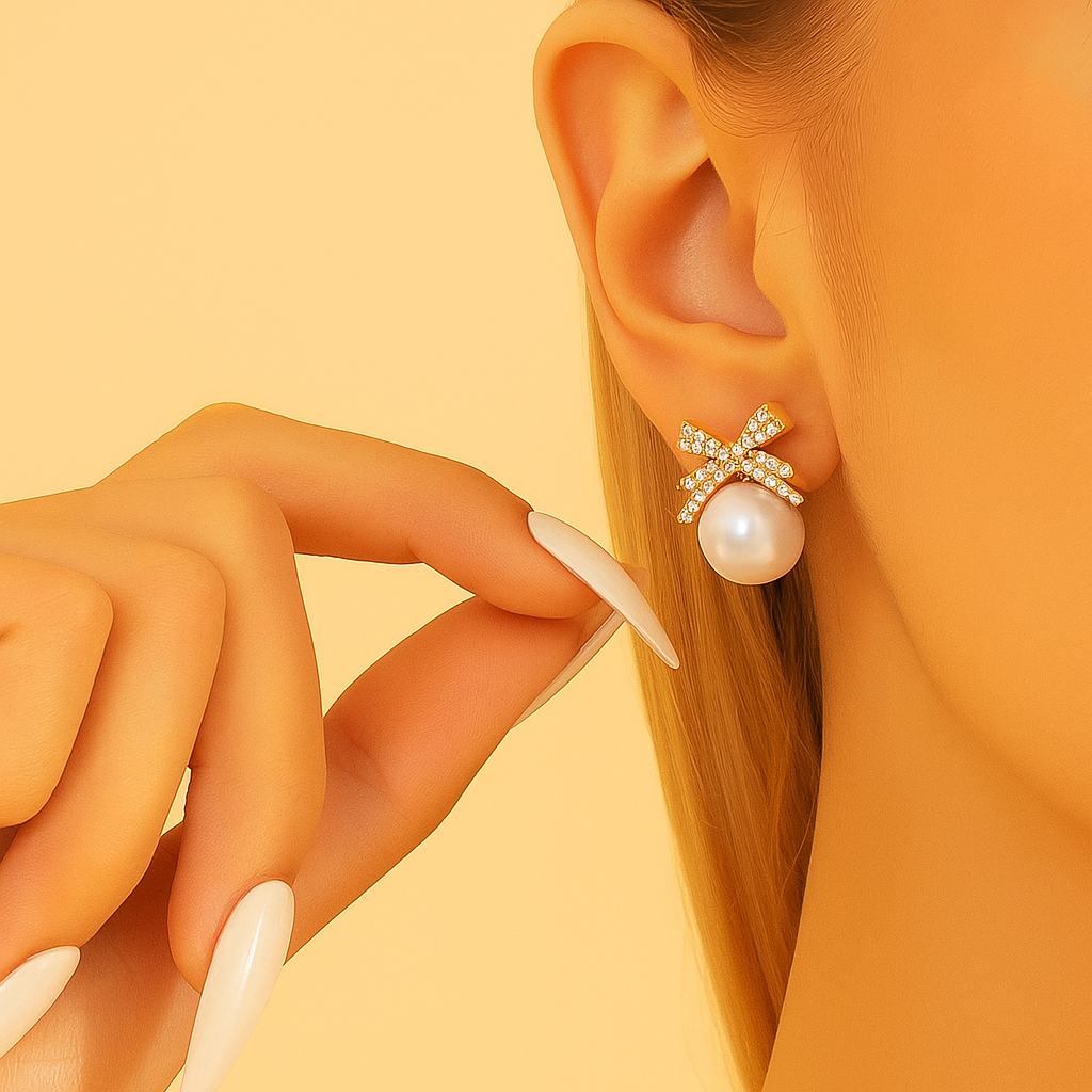 Verschnörkelte Perlenohrringe mit Schleifenverzierung