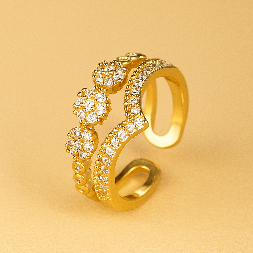 Luxuriöser Boho V-Schliff Goldring - verstellbar