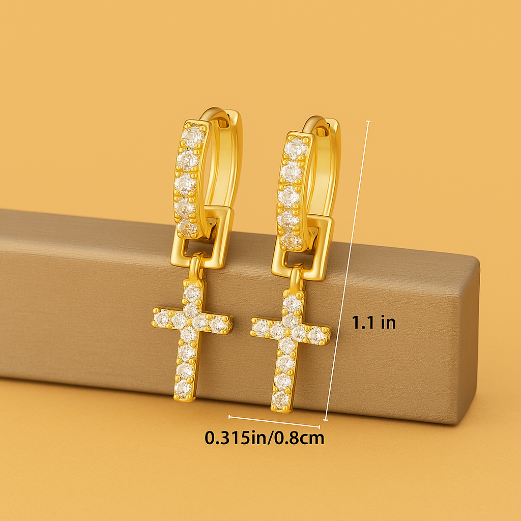 Kostbare funkelnde Kreuz-Ohrringe aus Gold