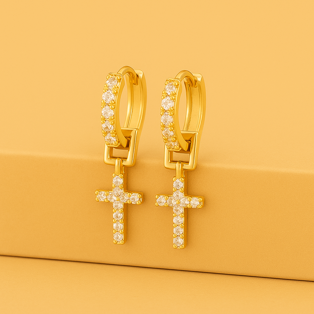 Kostbare funkelnde Kreuz-Ohrringe aus Gold