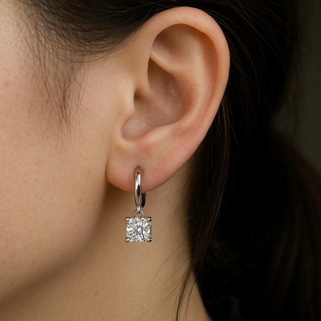 Aurora Quadratische Tropfenohrringe | Weißgold
