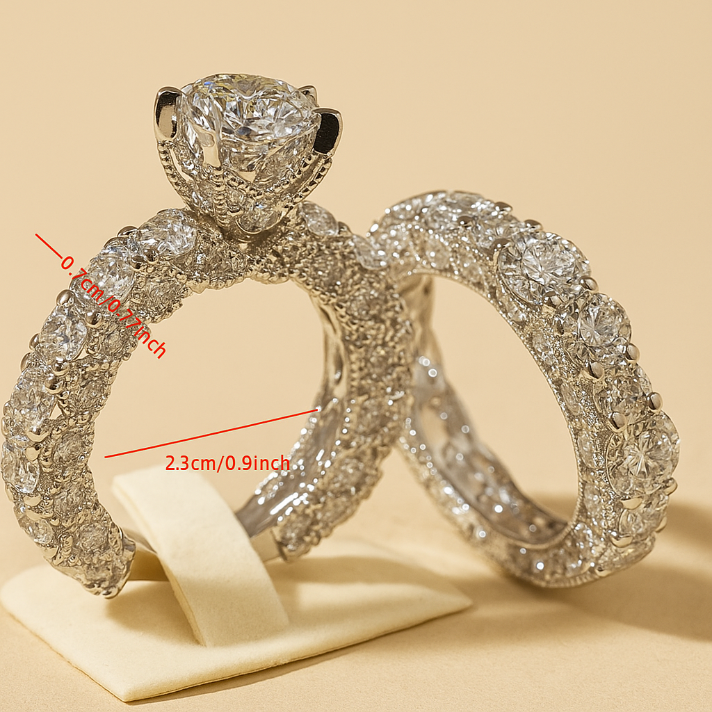 Schöner Strass Verlobungsring Set