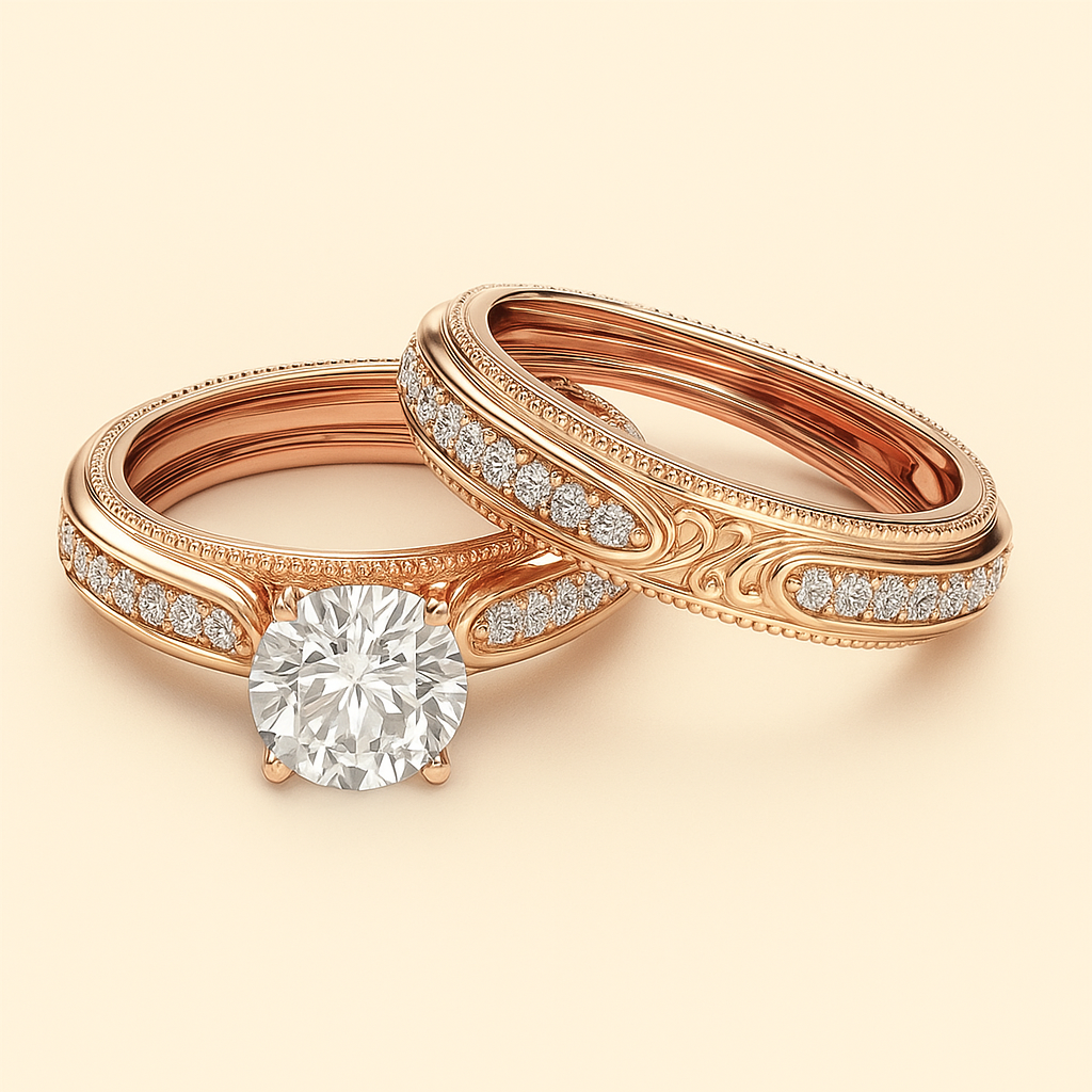 Eleganter Verlobungsring aus Roségold mit synthetischen Diamanten