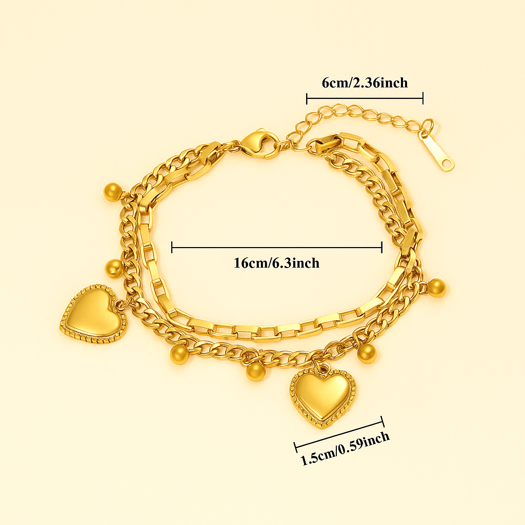 Goldener Double-Layer-Love-Anhänger-Armband