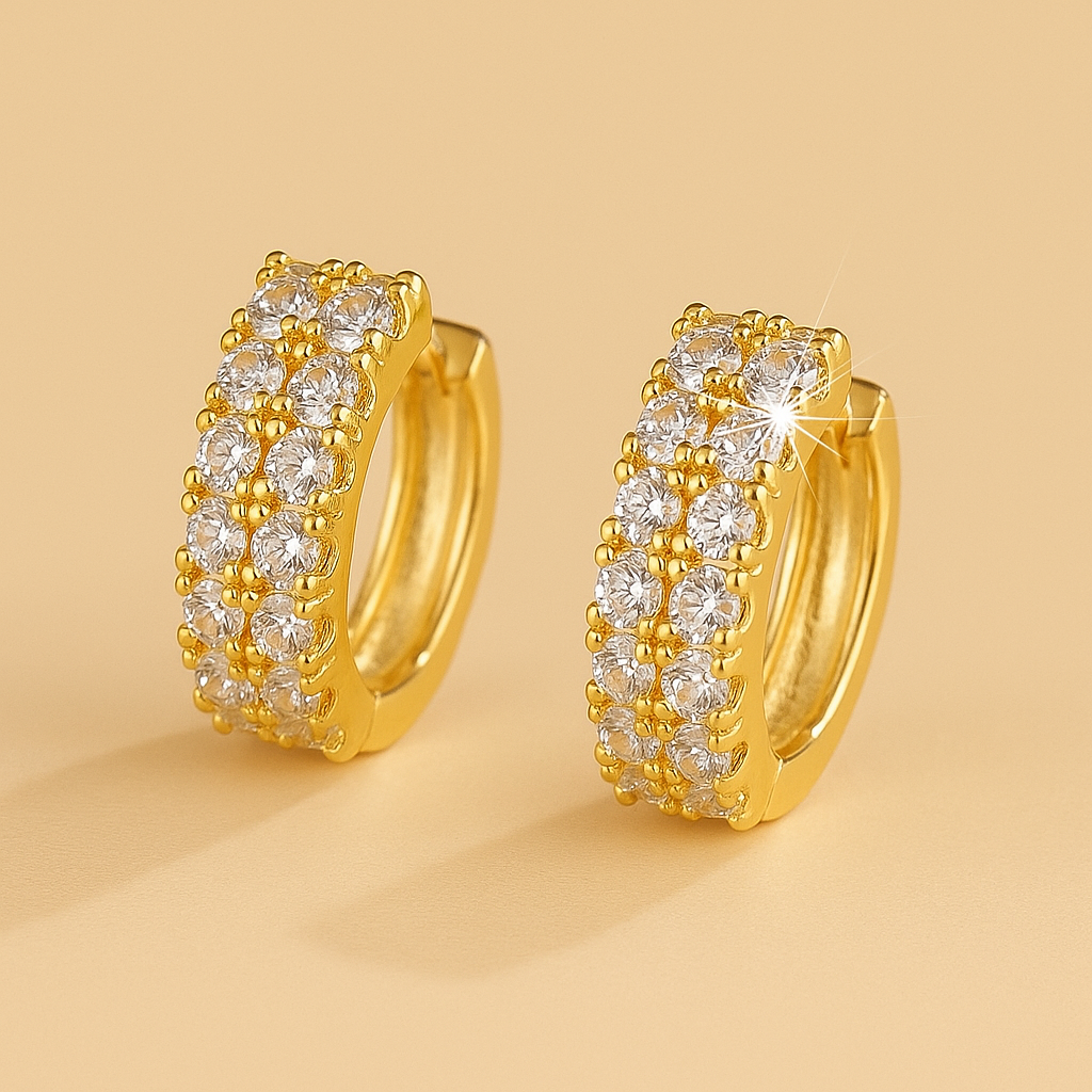 Goldene Duo Hoops Ohrringe Plated Sparkle Zirkonia Ohrringe