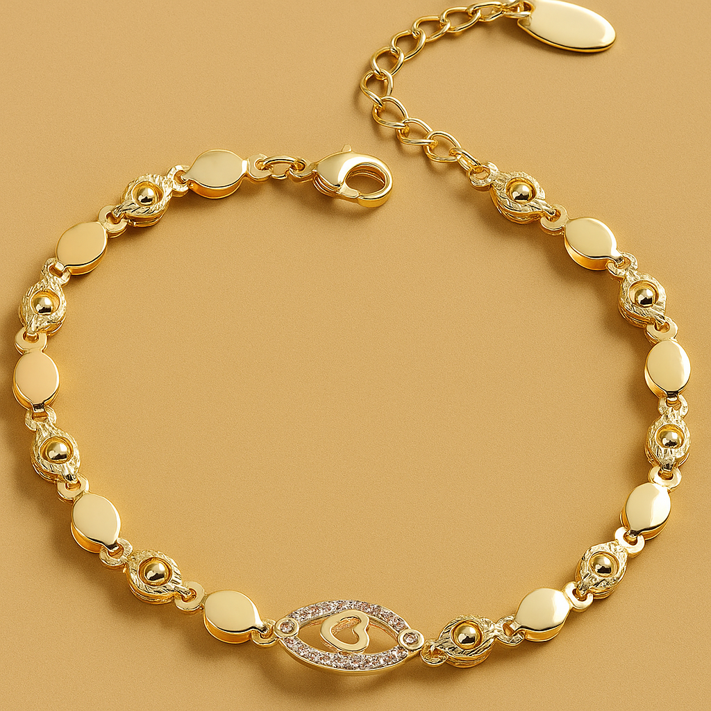 Funkelndes Offenes Goldenes Herz- und Blattarmband