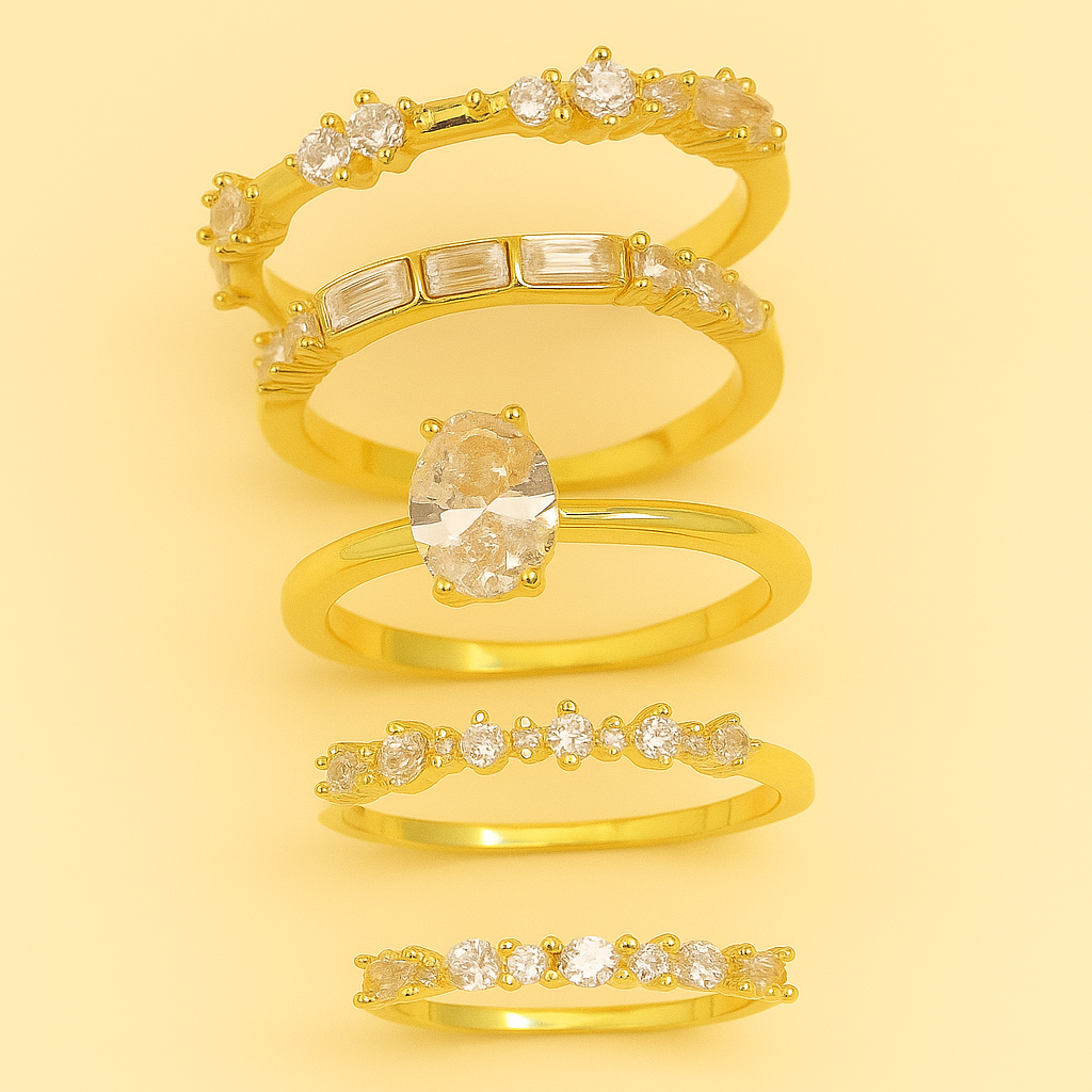 Elegantes 4-teiliges Stapelring-Set - funkelnde Zirkonia-Tränen