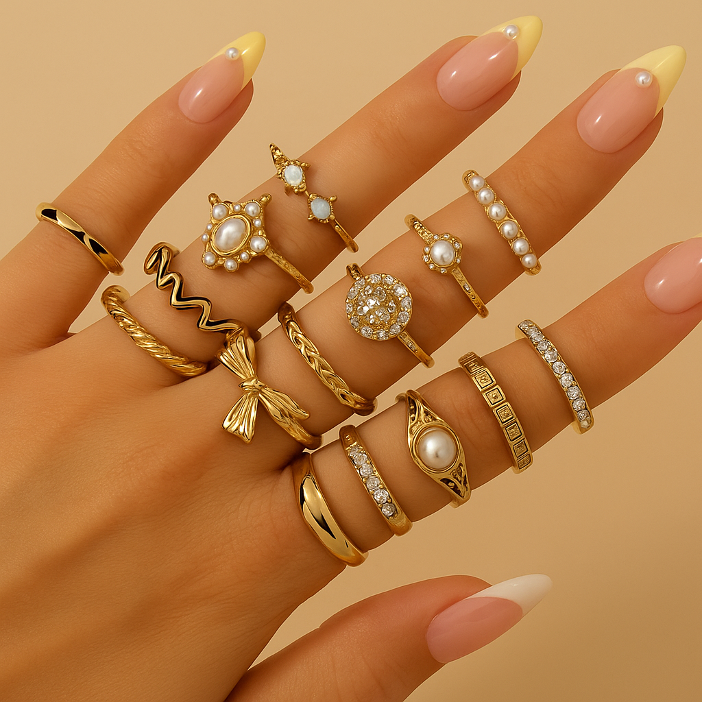15-teiliges Exquisites Strass-Ringset