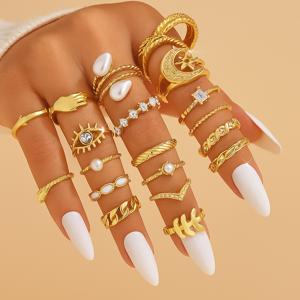 22-teiliges Vintage-Stapelringset – Elegante & Boho-inspirierte Designs