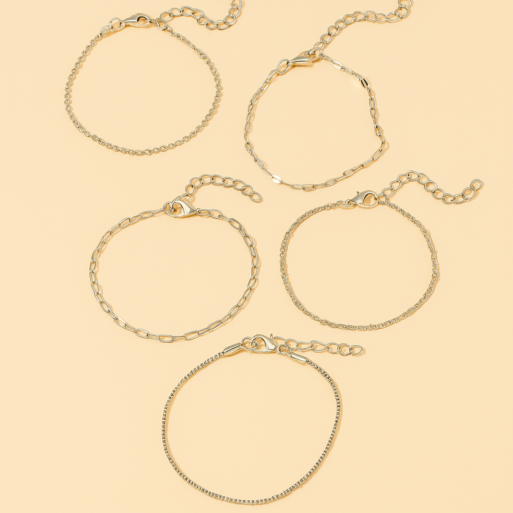 Elegantes & schickes 5-teiliges gold dünnes Kettenarmband-Set