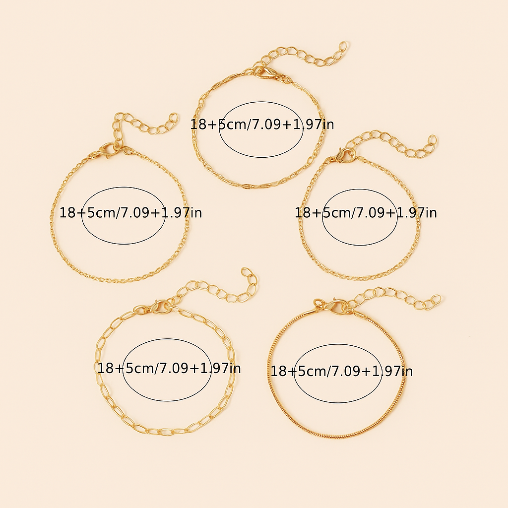 Elegantes & schickes 5-teiliges gold dünnes Kettenarmband-Set