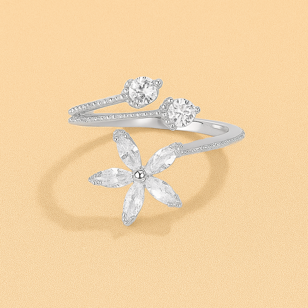 Verschnörkelter, floral inspirierter Ring mit funkelnden Zirkonia