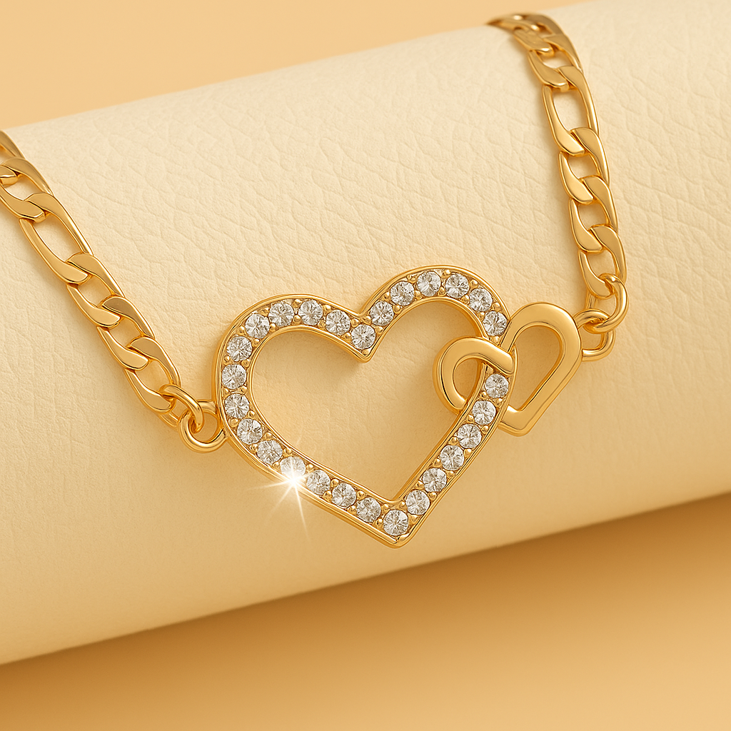 Trendige Doppelherz-Halskette | vergoldet für Frauen