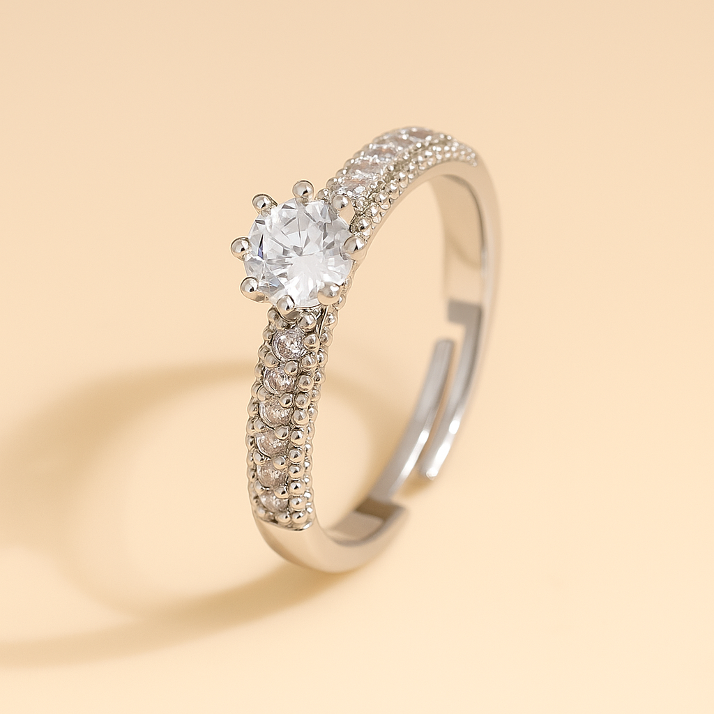 Schlanker Zirkonia-Ring - Silber-Kupfer-Finish