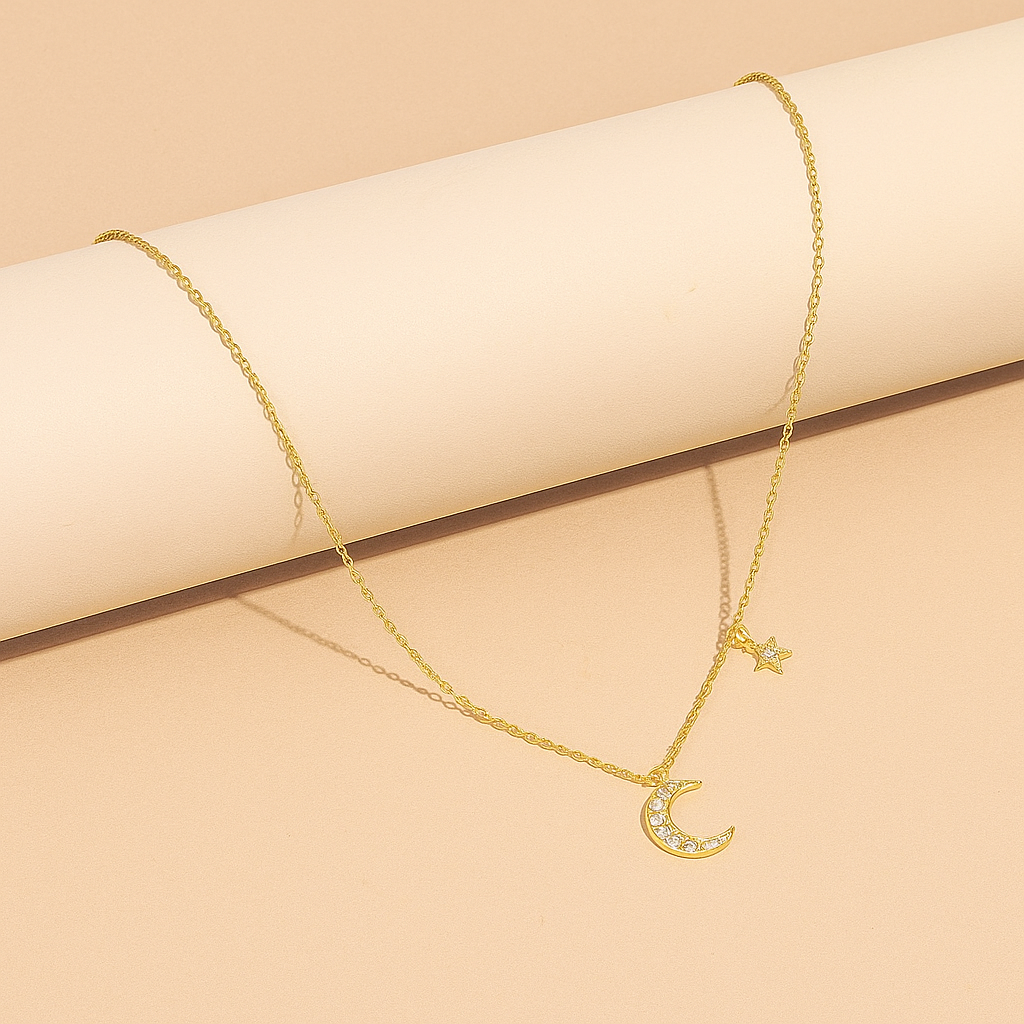 Shin Stern und Mond Anhänger - Feine Halskette