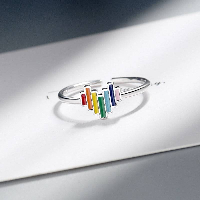 Regenbogen-Krone-Herz-Ring (offen) – Vintage-Design mit LGBT-Pride