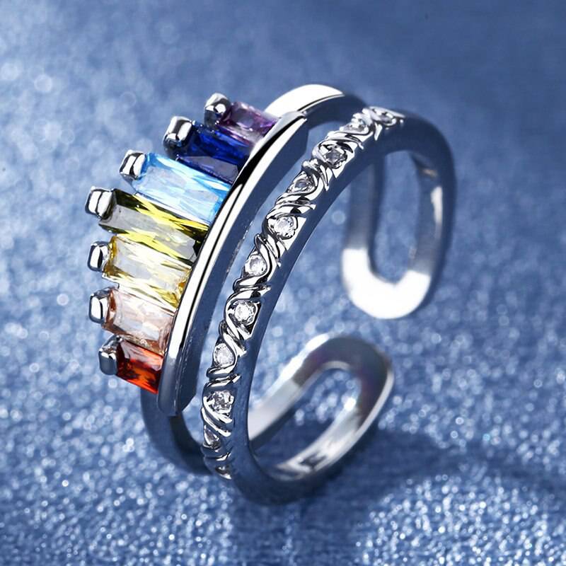 Regenbogen-Krone-Herz-Ring (offen) – Vintage-Design mit LGBT-Pride