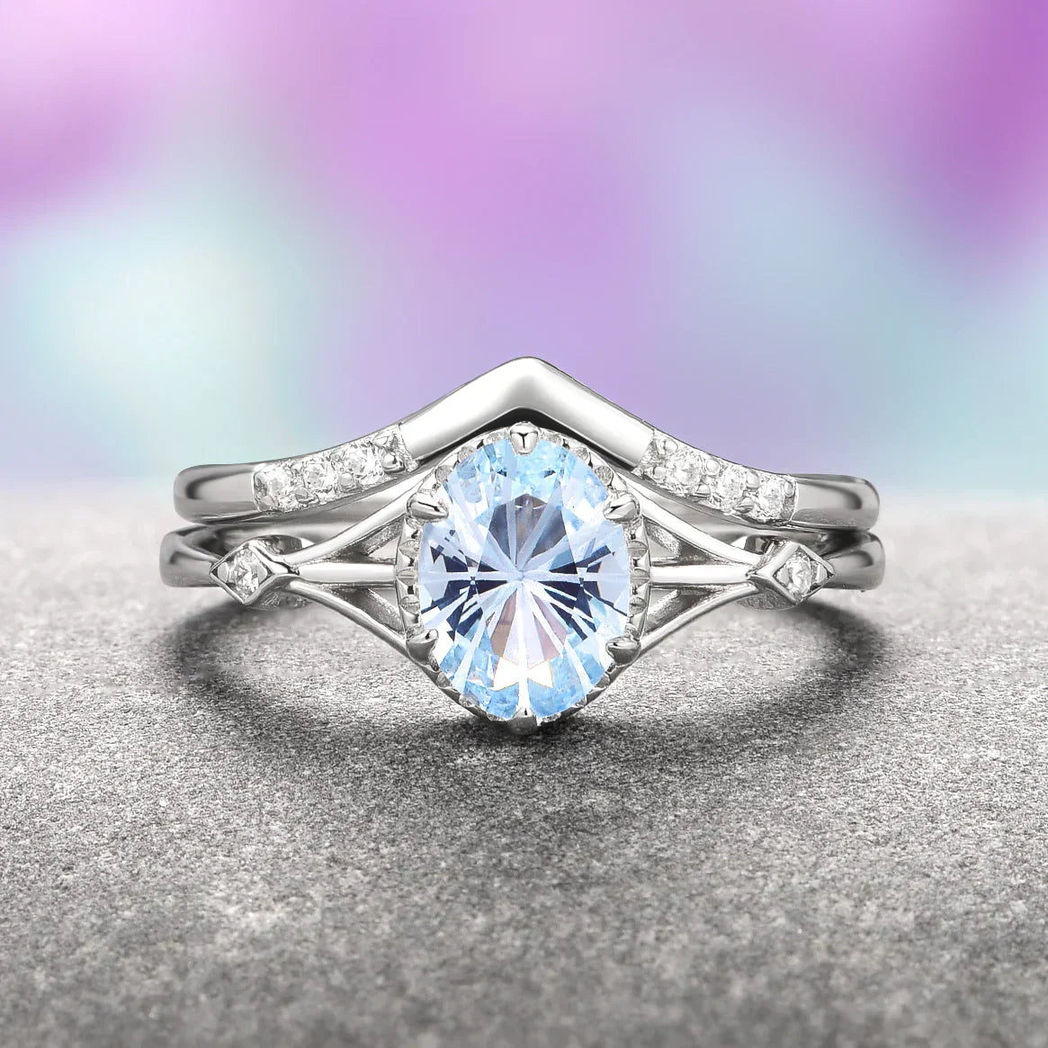 Keltisch inspiriertes Edelstein-Ring-Set – Morganit, Aquamarin & Rubin