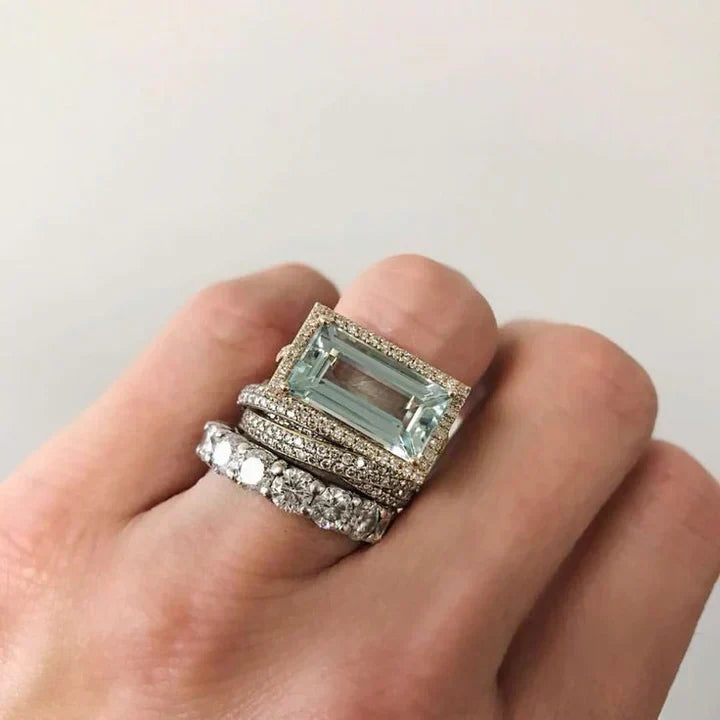 Vintage-Ringset aus Silber mit türkisfarbenem Glas