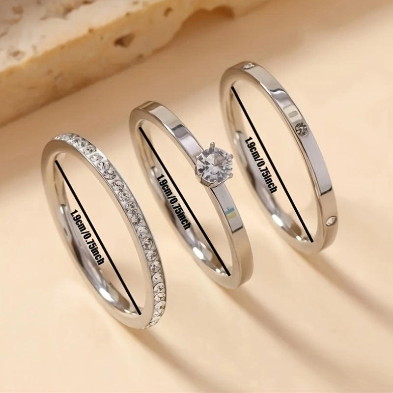 Elegantes Vergoldetes Ring-Set mit Strass und Kristallen – 3-teiliges Set