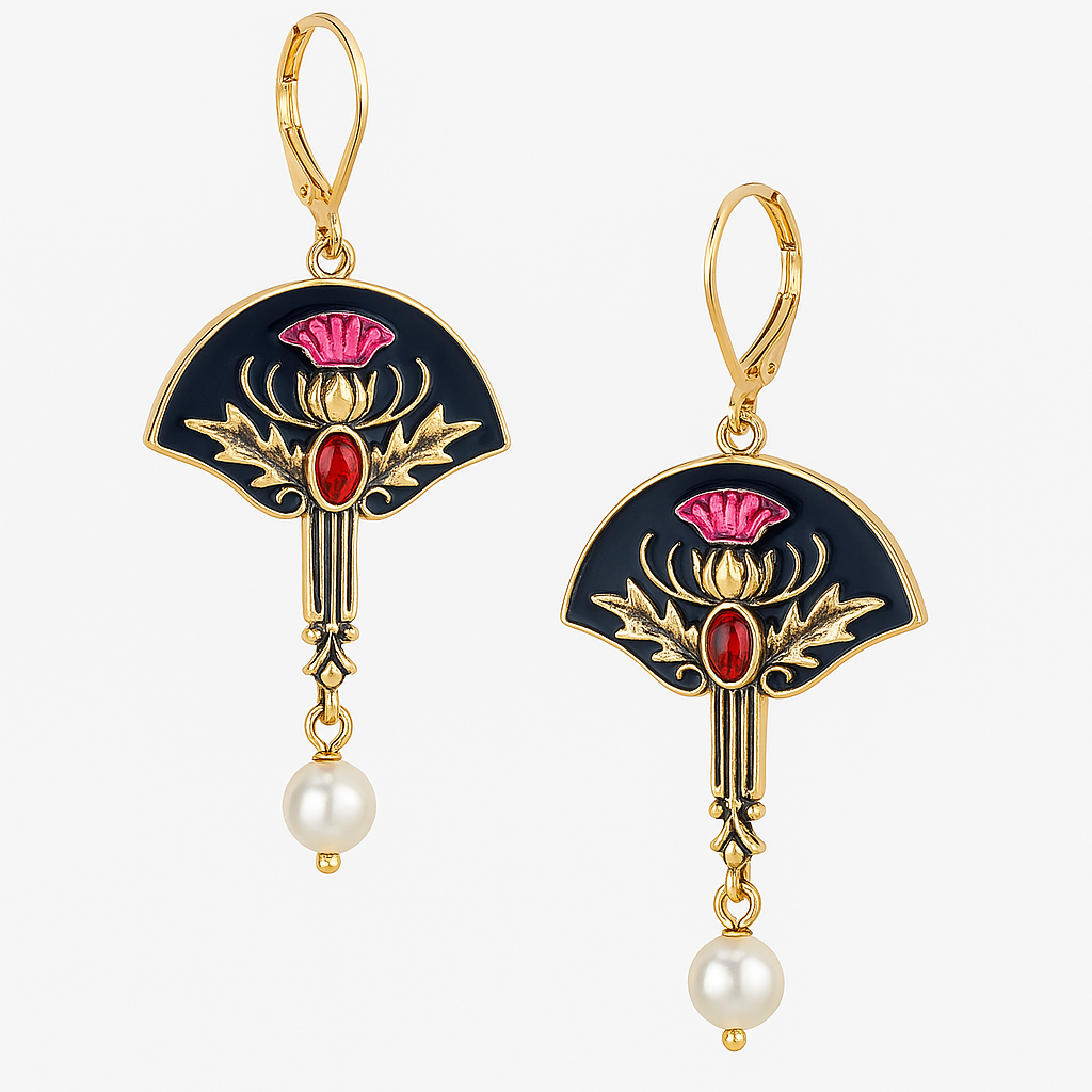 Boho-Ohrringe mit Perlen und rotem Kristall