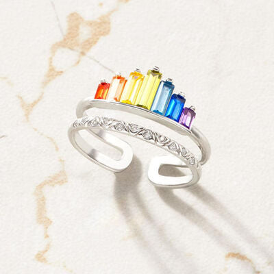 Regenbogen-Krone-Herz-Ring (offen) – Vintage-Design mit LGBT-Pride