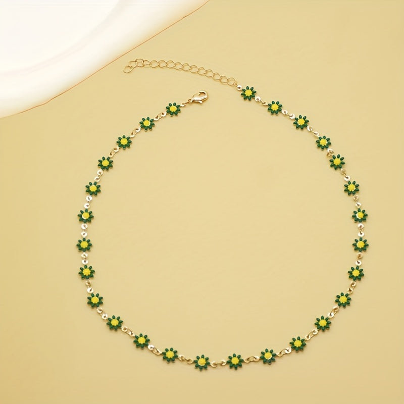 Handgefertigte Gold plattiert Daisy Choker - Einstellbare Boho Floral Halskette