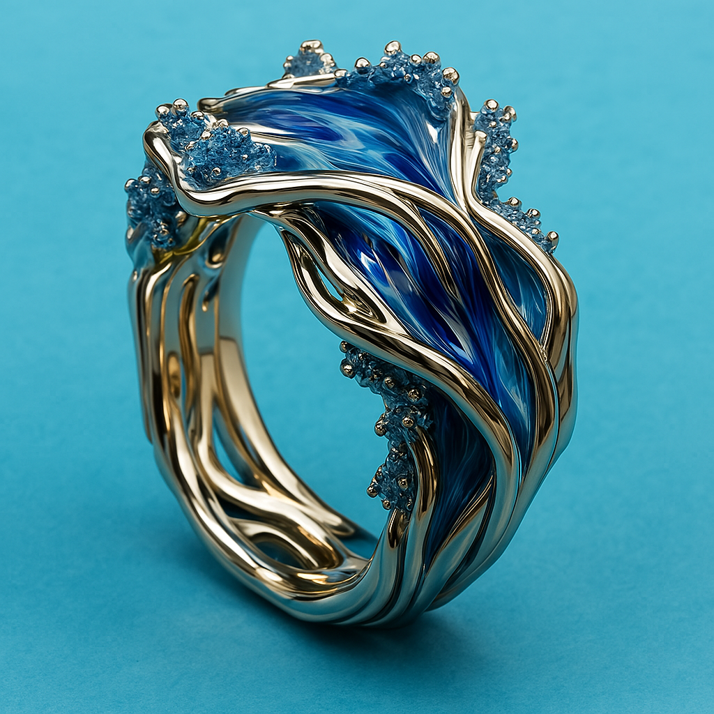 Vintage-Ring in Goldoptik mit wellenförmigem Muster