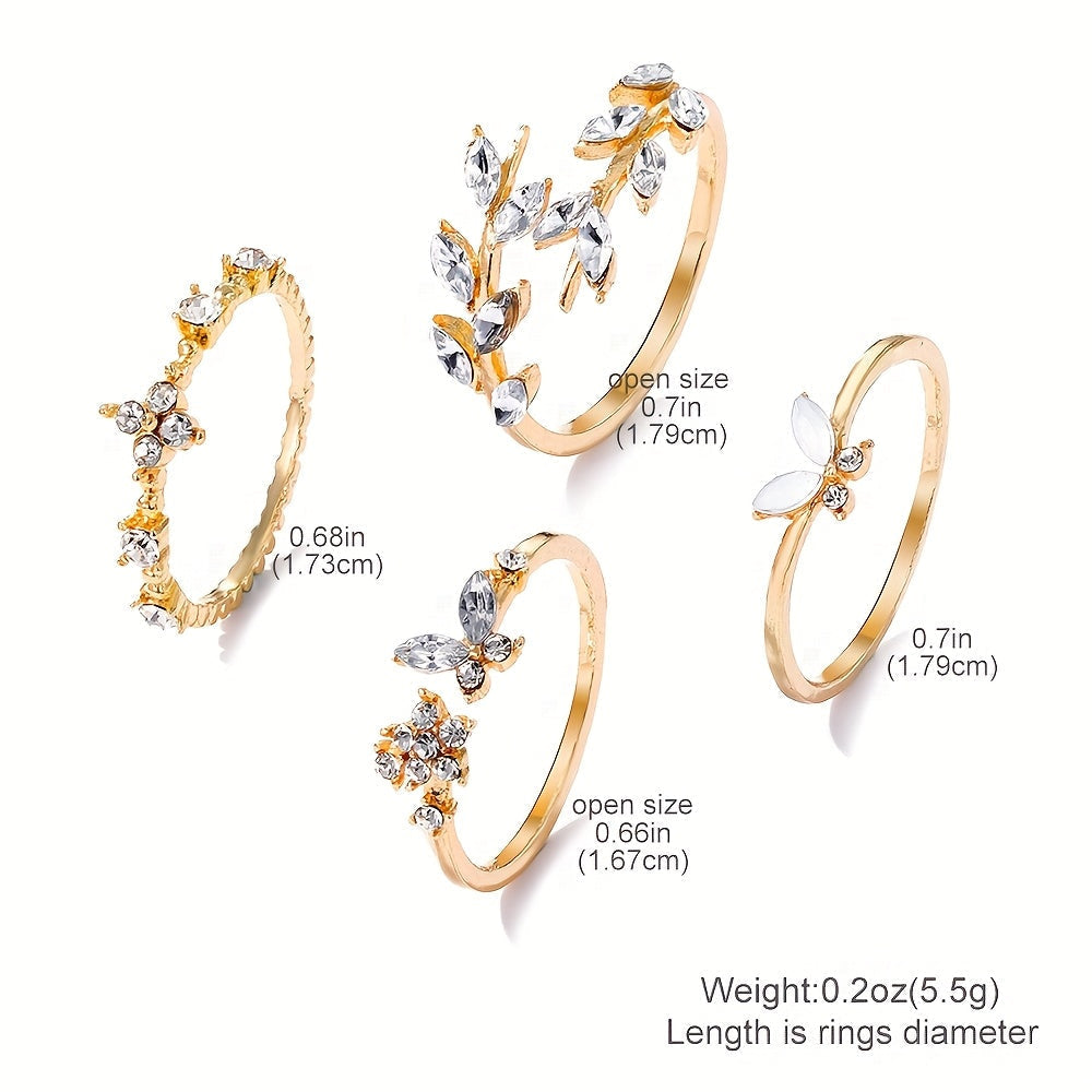 4-teiliges Strassstein-Ring-Set für Frauen